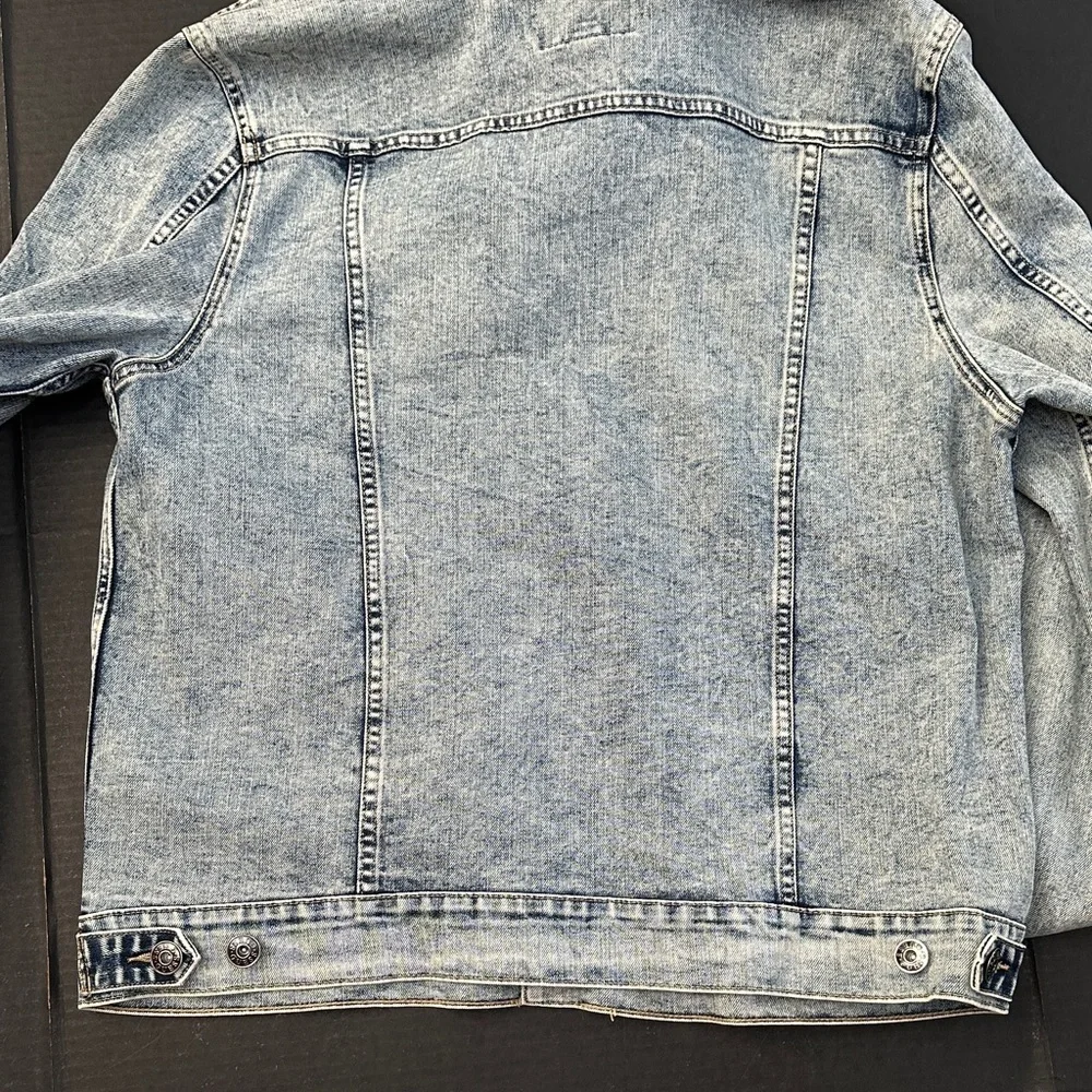 New Guess Blue Denim Jacket with Gray Hood